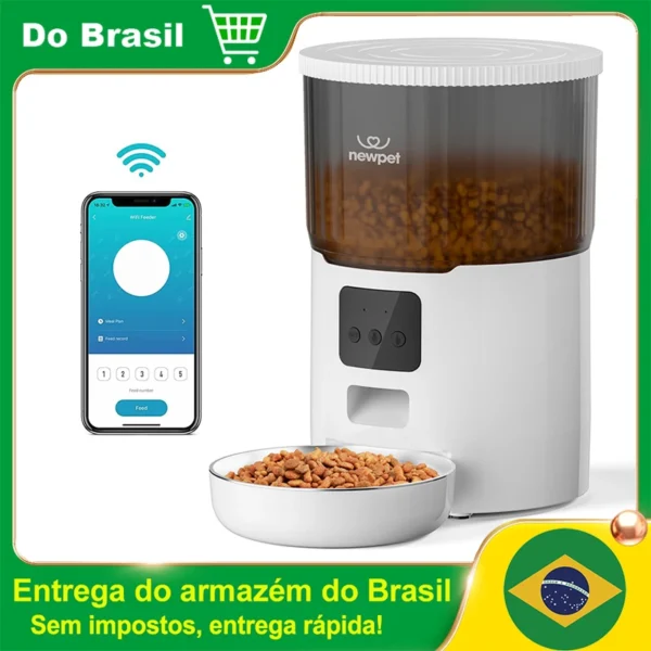 Alimentador Automático Inteligente Newpet 4L – Com App, Temporizador e Tigela Inox para Gatos e Cães | Skive Shop
