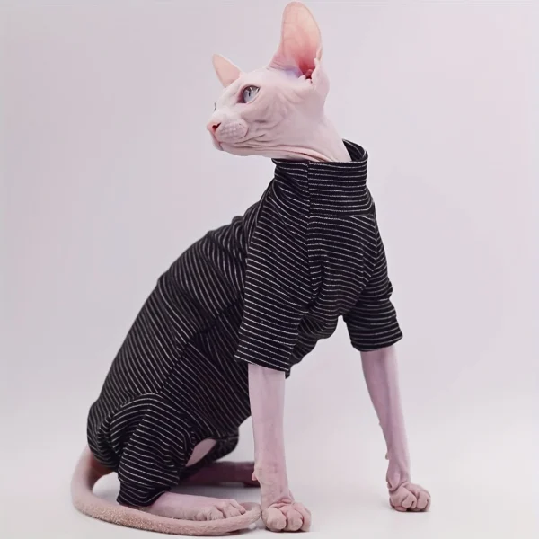 Macacão de Algodão para Gatos Sem Pelo – Roupa Quentinha com Listras para Sphynx, Devon Rex e Cornish Rex | Skive Shop
