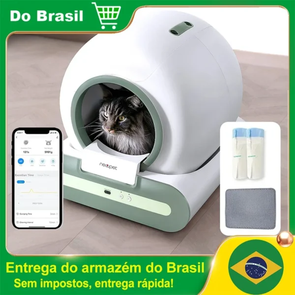 Caixa de Areia Automática Inteligente Newpet 65L – Autolimpeza, UV e Controle por App para Gatos | Skive Shop